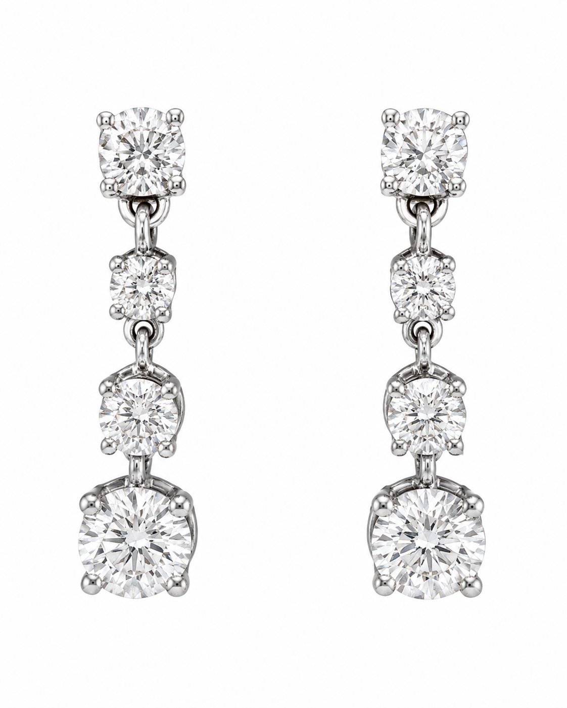 14K White Gold Graduated Diamond Dangle Earrings | 1.78 CTW