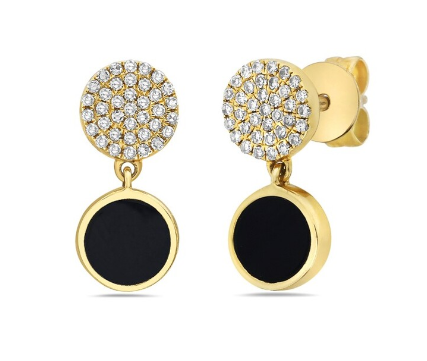 14KT YG .20 cttw dangle earrings with black agate
