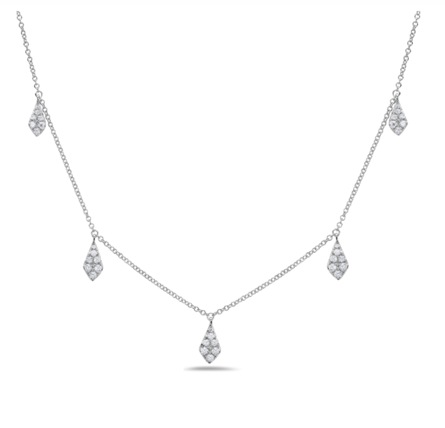 14K White Gold Five Diamond Pave Station Necklace
