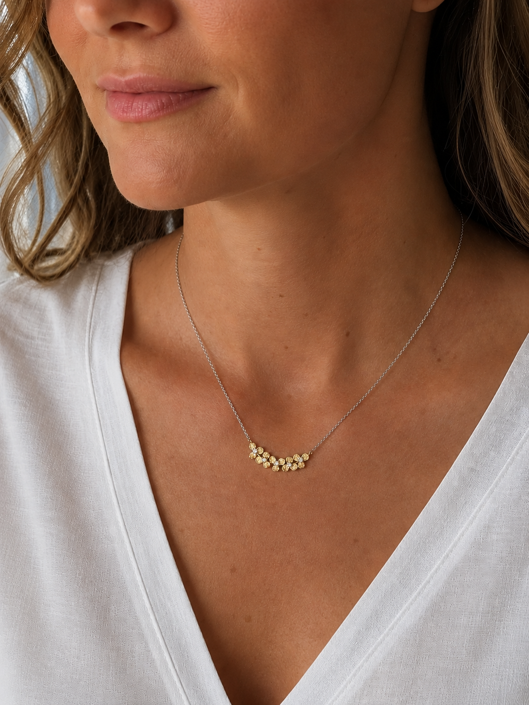 14K Two-Tone Diamond Floral Necklace | .10 CTW Diamond Pendant