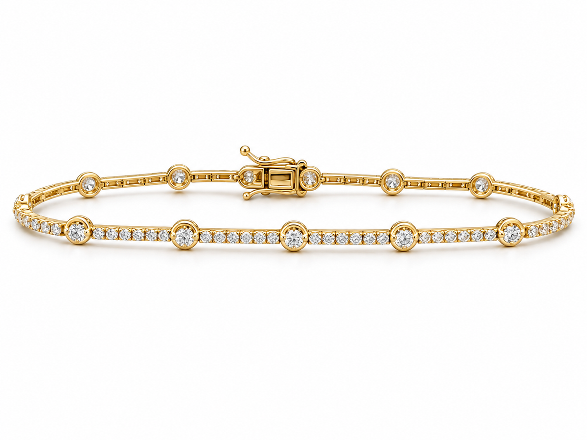 14K Yellow Gold Diamond Station Tennis Bracelet – 1.15 CTW