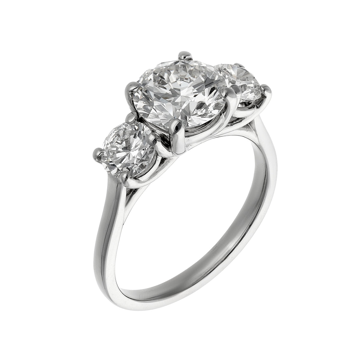 14K White Gold 3.07ct TW Round Brilliant Lab-Grown Diamond Three-Stone Engagement Ring