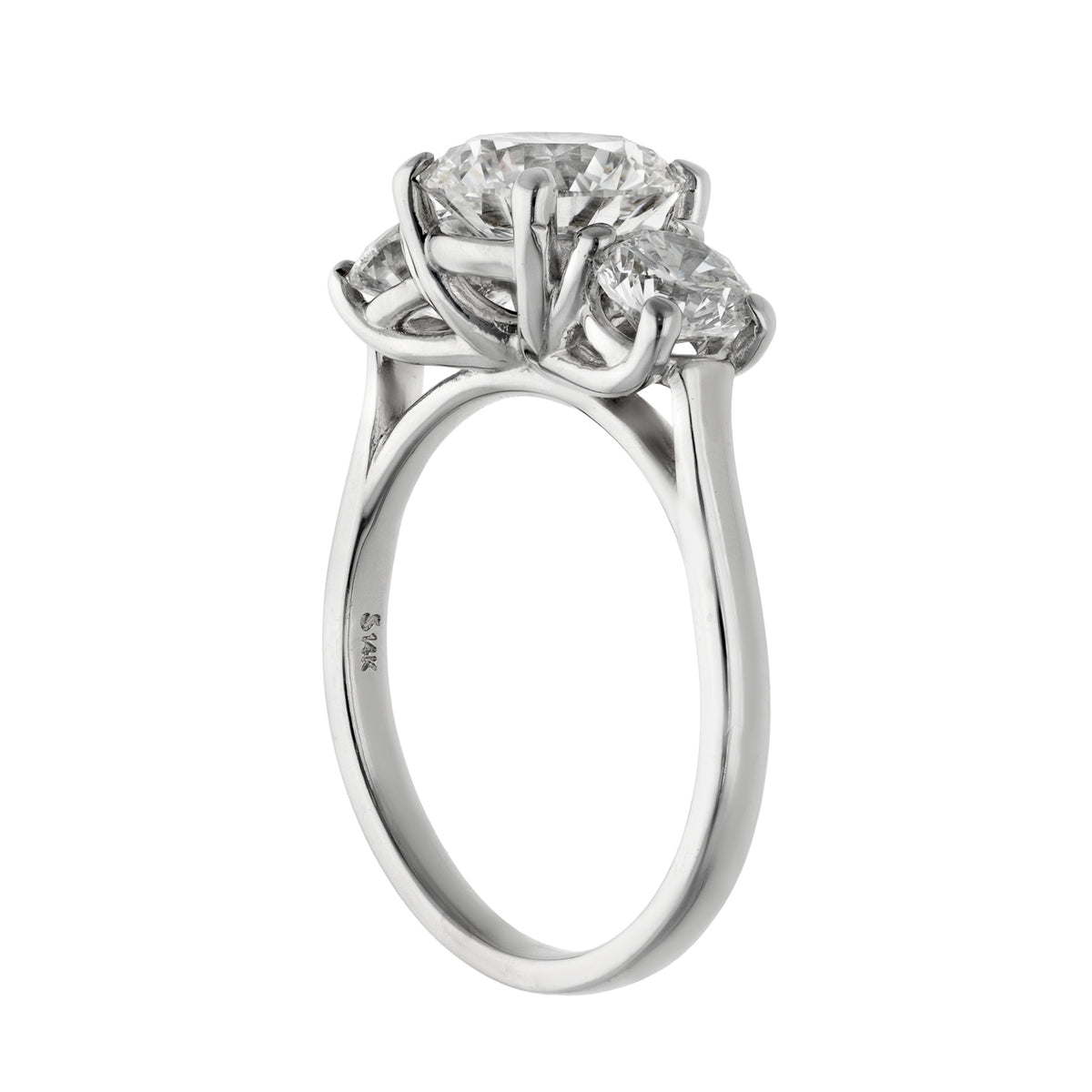 14K White Gold 3.07ct TW Round Brilliant Lab-Grown Diamond Three-Stone Engagement Ring