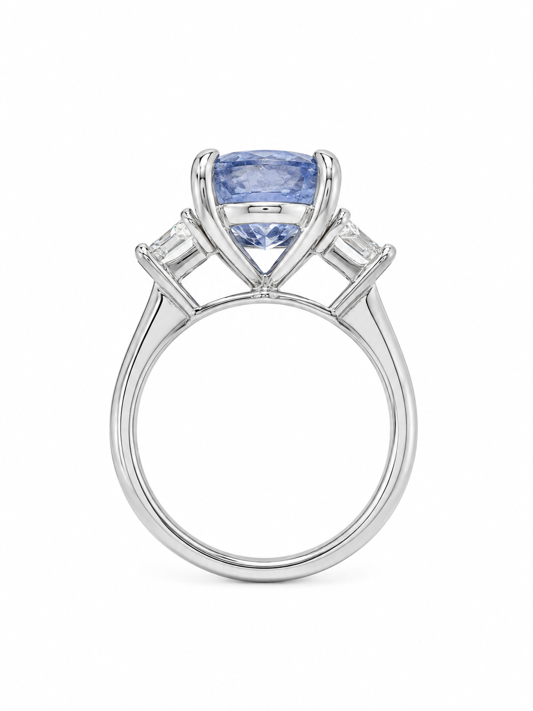 14K White Gold Light Blue Sapphire &amp; Lab-Grown Diamond Three-Stone Ring – 8.76 CT