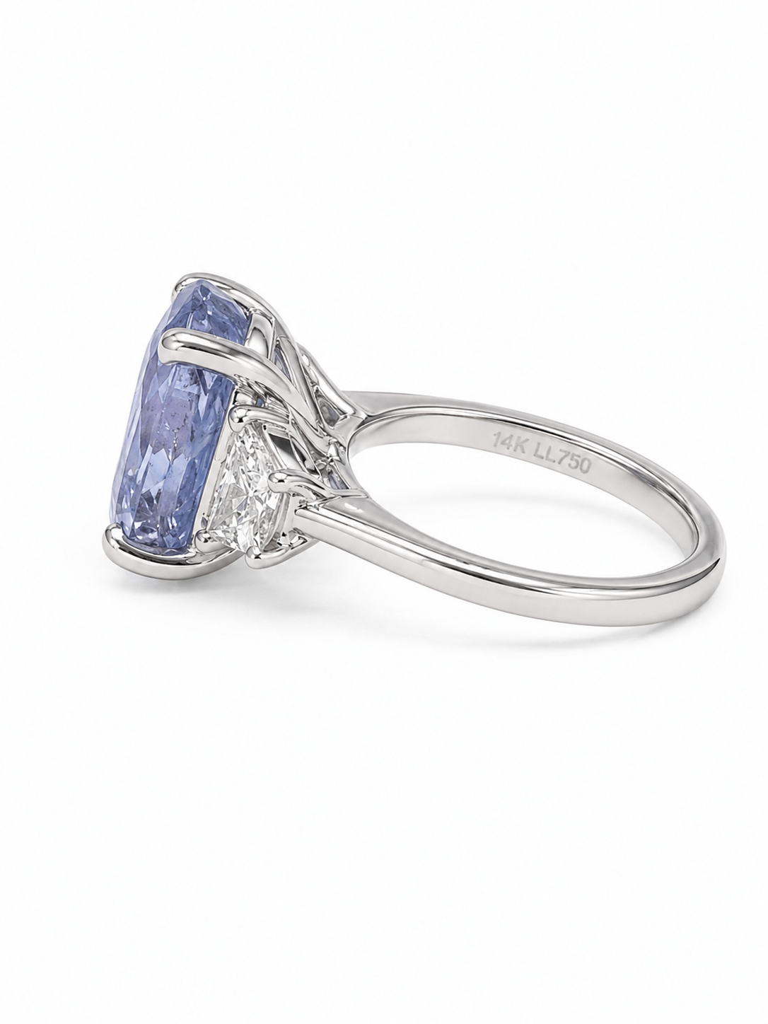 14K White Gold Light Blue Sapphire &amp; Lab-Grown Diamond Three-Stone Ring – 8.76 CT