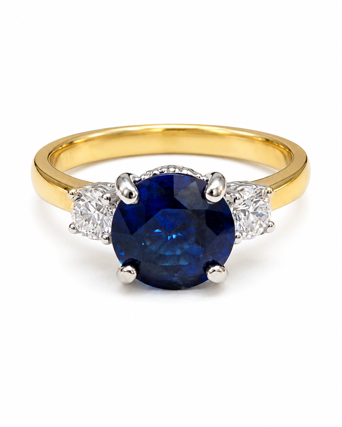 14K Yellow Gold Natural Sri Lankan Sapphire &amp; Diamond Three-Stone Ring | Hidden Halo