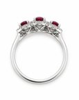 14K White Gold Ruby & Diamond Halo Three-Stone Ring – 1.59 CTW