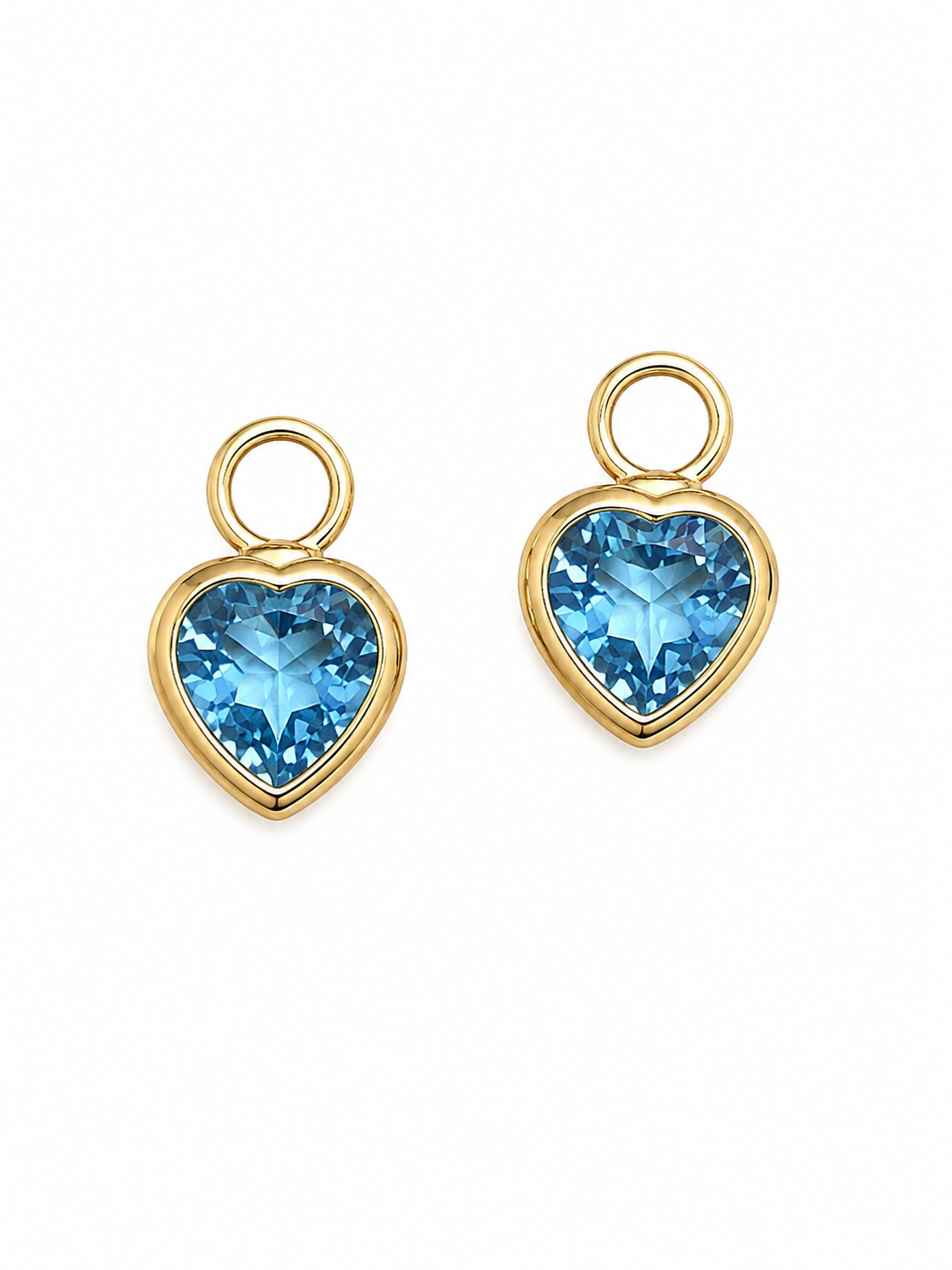 14K Yellow Gold Blue Topaz Heart Earring Charms