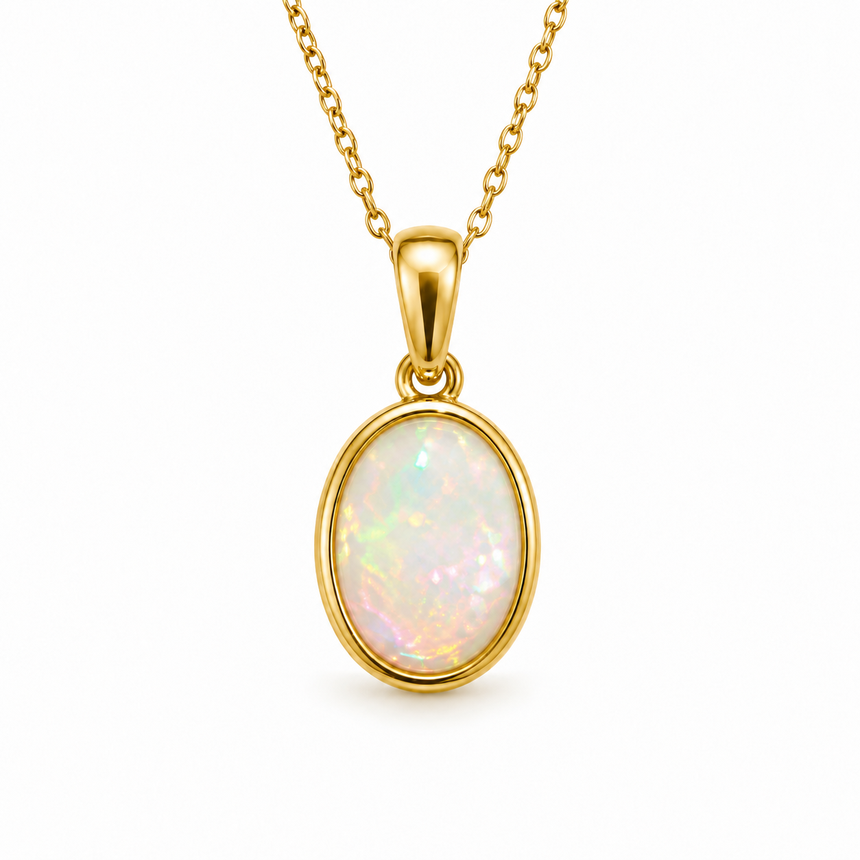 Gold Plated Sterling Silver Oval Opal Bezel Pendant