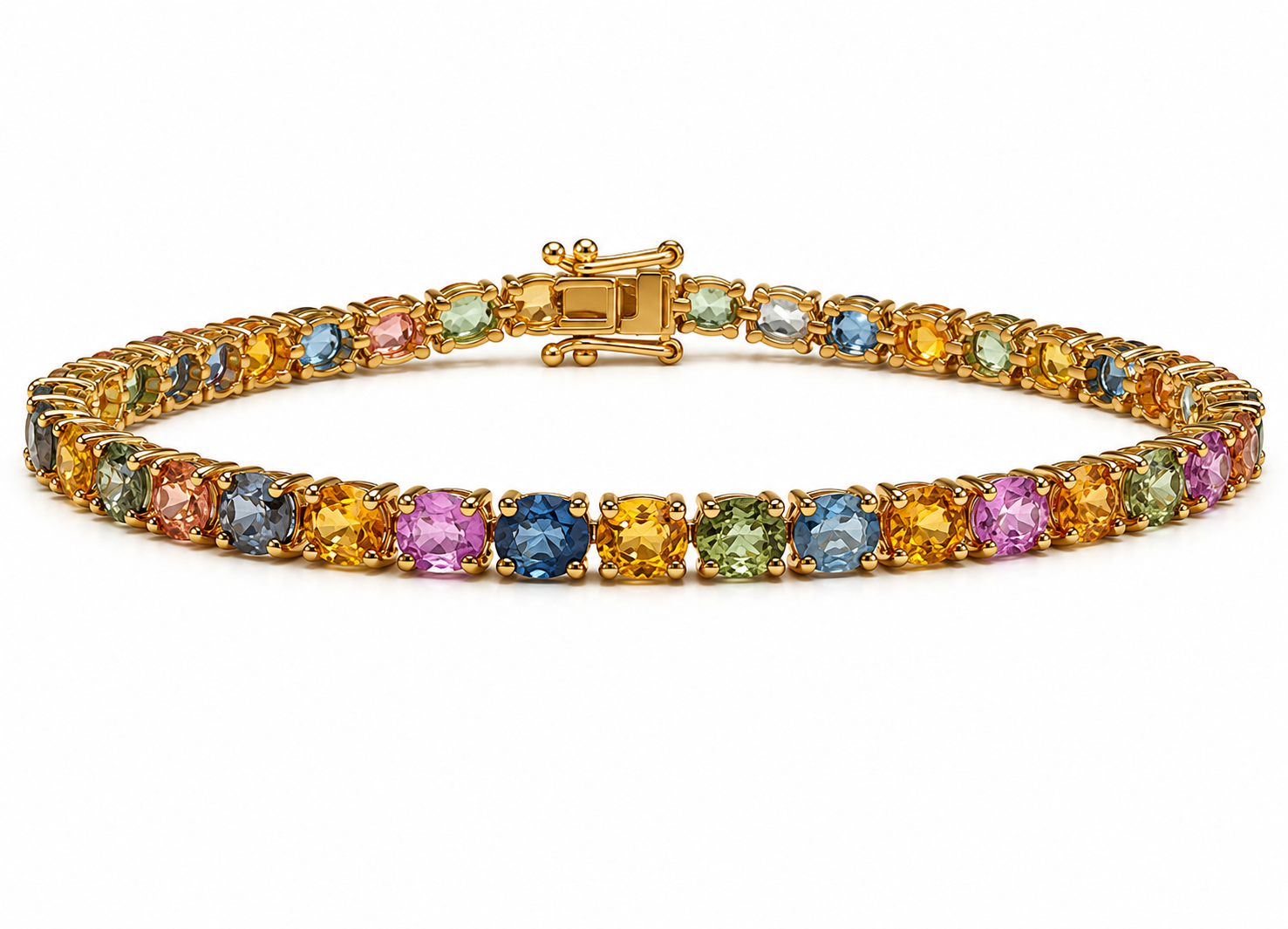 14K Rose Gold Multi-Color Sapphire Tennis Bracelet 8.11 CTW