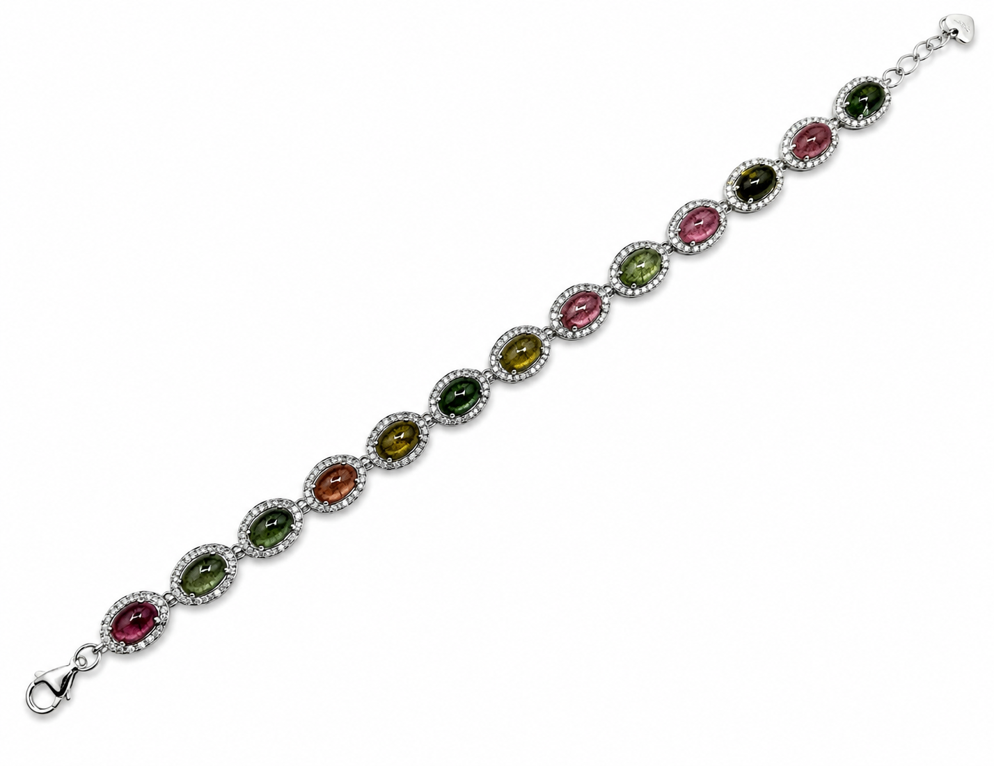 Sterling Silver Multi-Tourmaline Bracelet with White Zircon Halo Accents