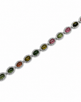 Sterling Silver Multi-Tourmaline Bracelet with White Zircon Halo Accents