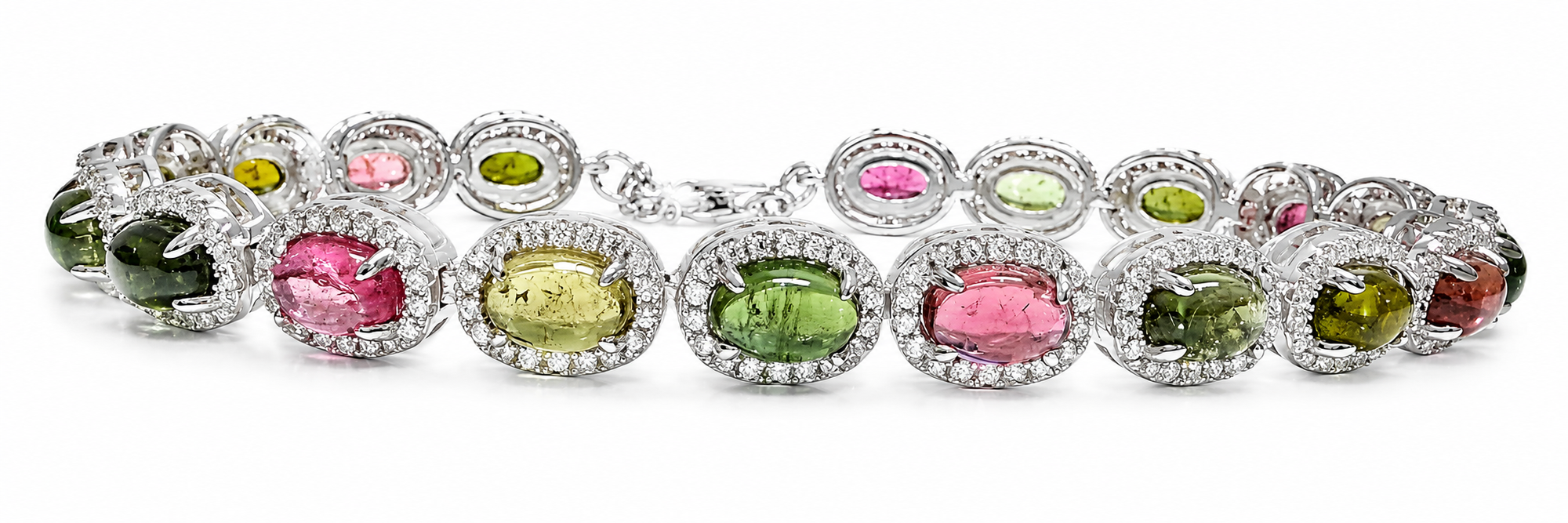 Sterling Silver Multi-Tourmaline Bracelet with White Zircon Halo Accents