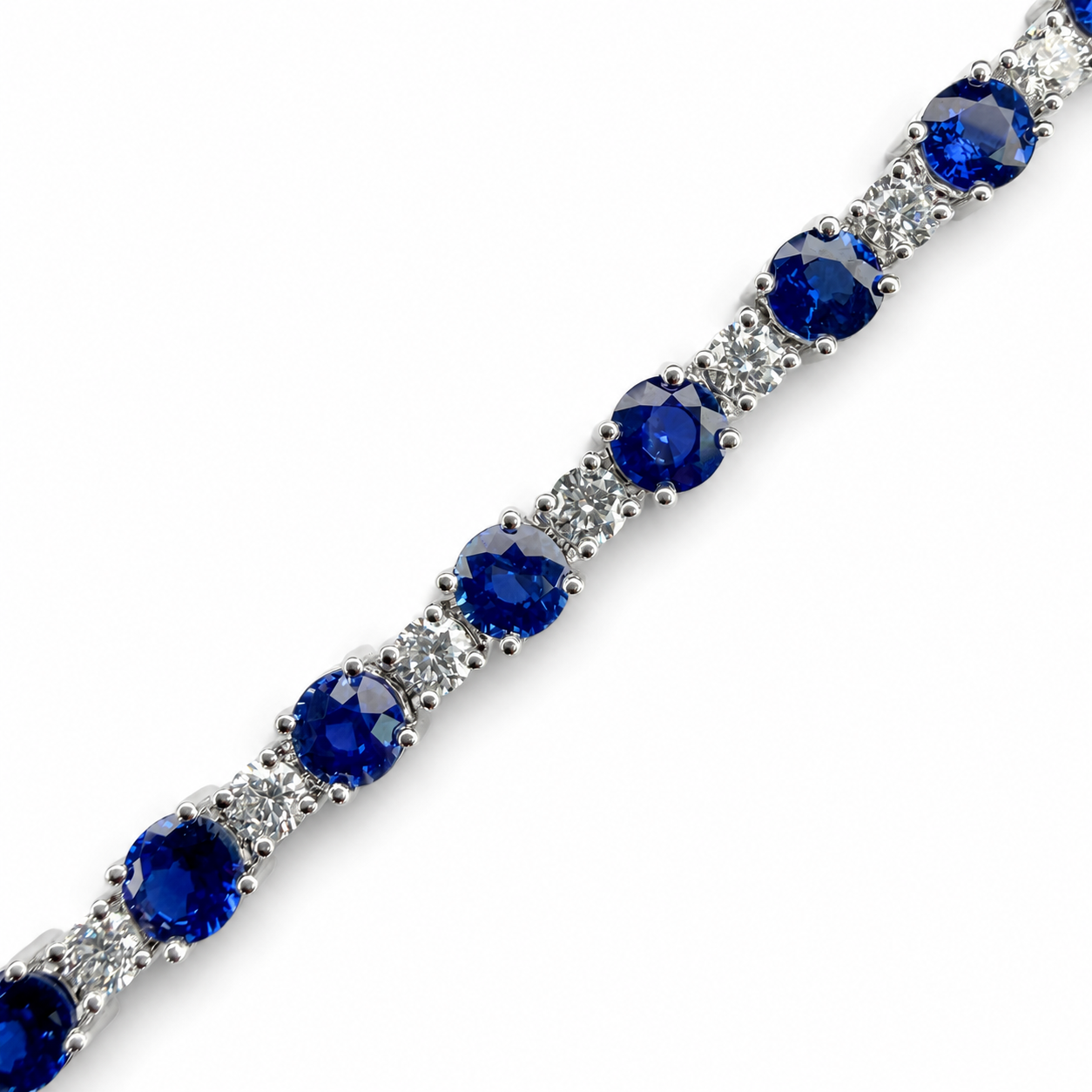 Platinum Sapphire &amp; Diamond Alternating Tennis Bracelet – 9.96 CTW