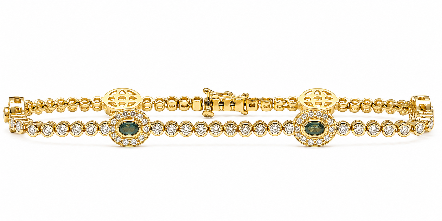 18K Yellow Gold Diamond &amp; Oval Alexandrite Station Bracelet