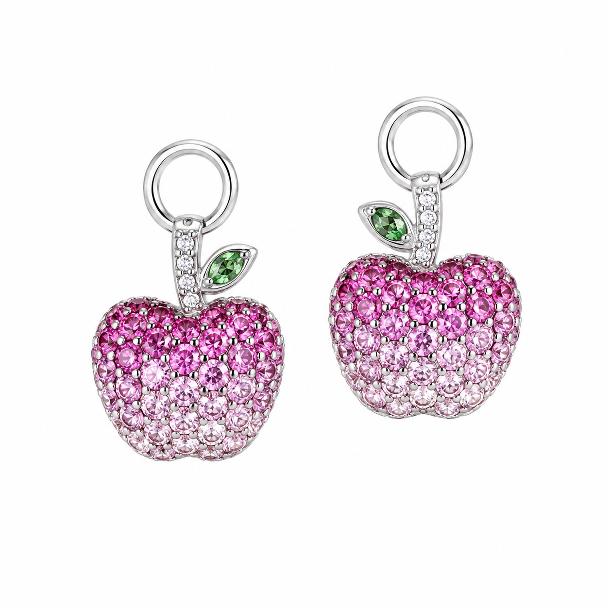 14K White Gold Pink Sapphire Apple Earring Charms