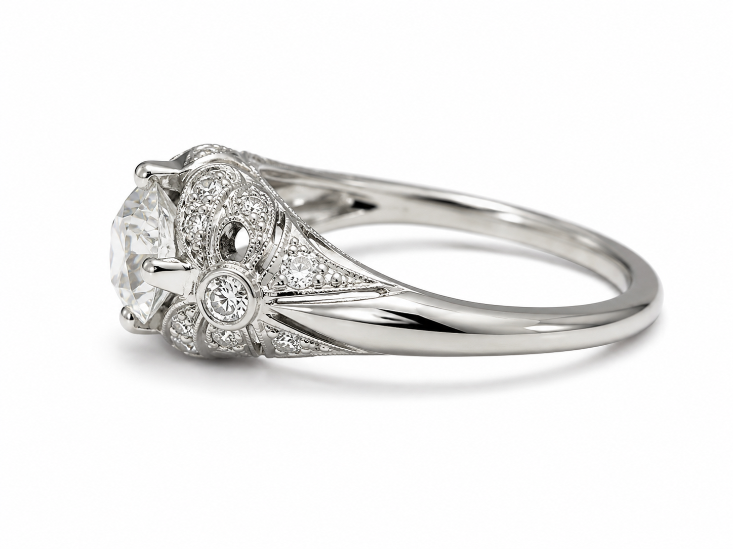 Vintage Old European Cut Diamond Engagement Ring in 14K White Gold – 1.24 CTW