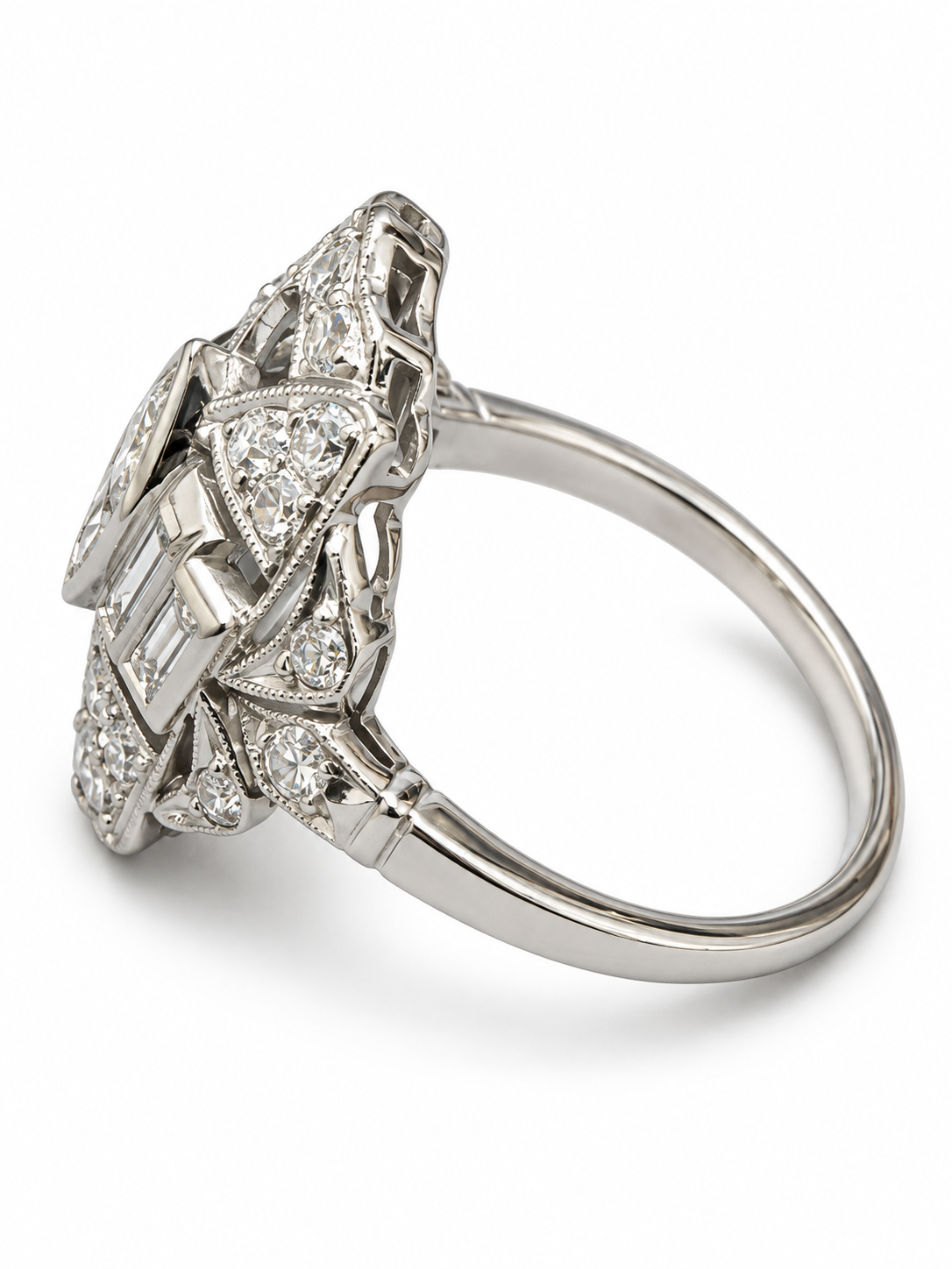 Antique Platinum Art Deco Marquise &amp; Baguette Diamond Ring – .75 CTW