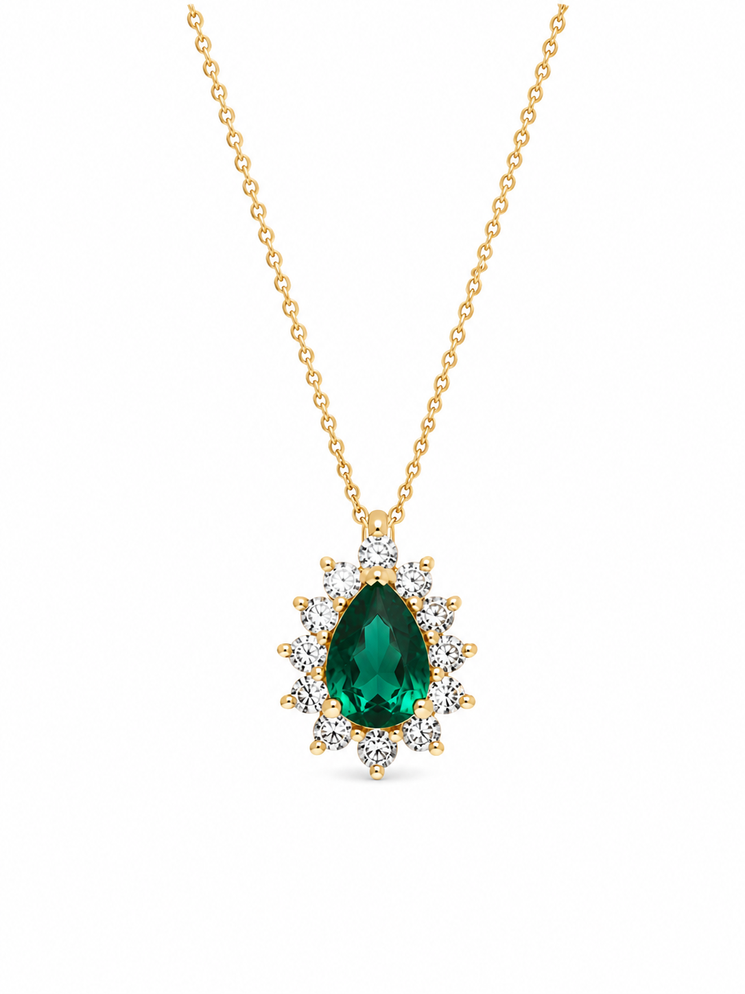 Tiffany &amp; Co. Estate 18K Yellow Gold Emerald &amp; Diamond Halo Pendant – .60ct Pear Emerald