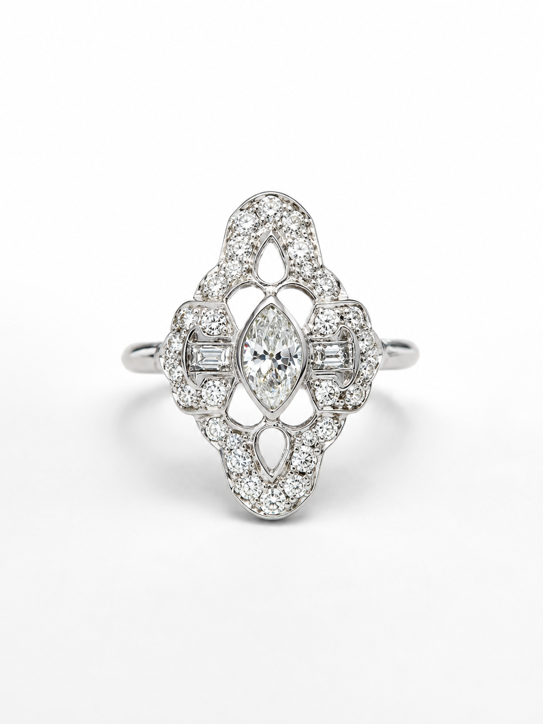 Vintage Platinum Marquise Diamond Ring | .30 Carat Center Diamond