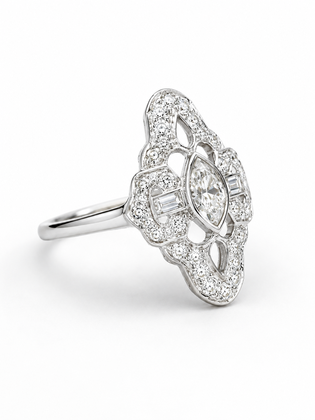 Vintage Platinum Marquise Diamond Ring | .30 Carat Center Diamond