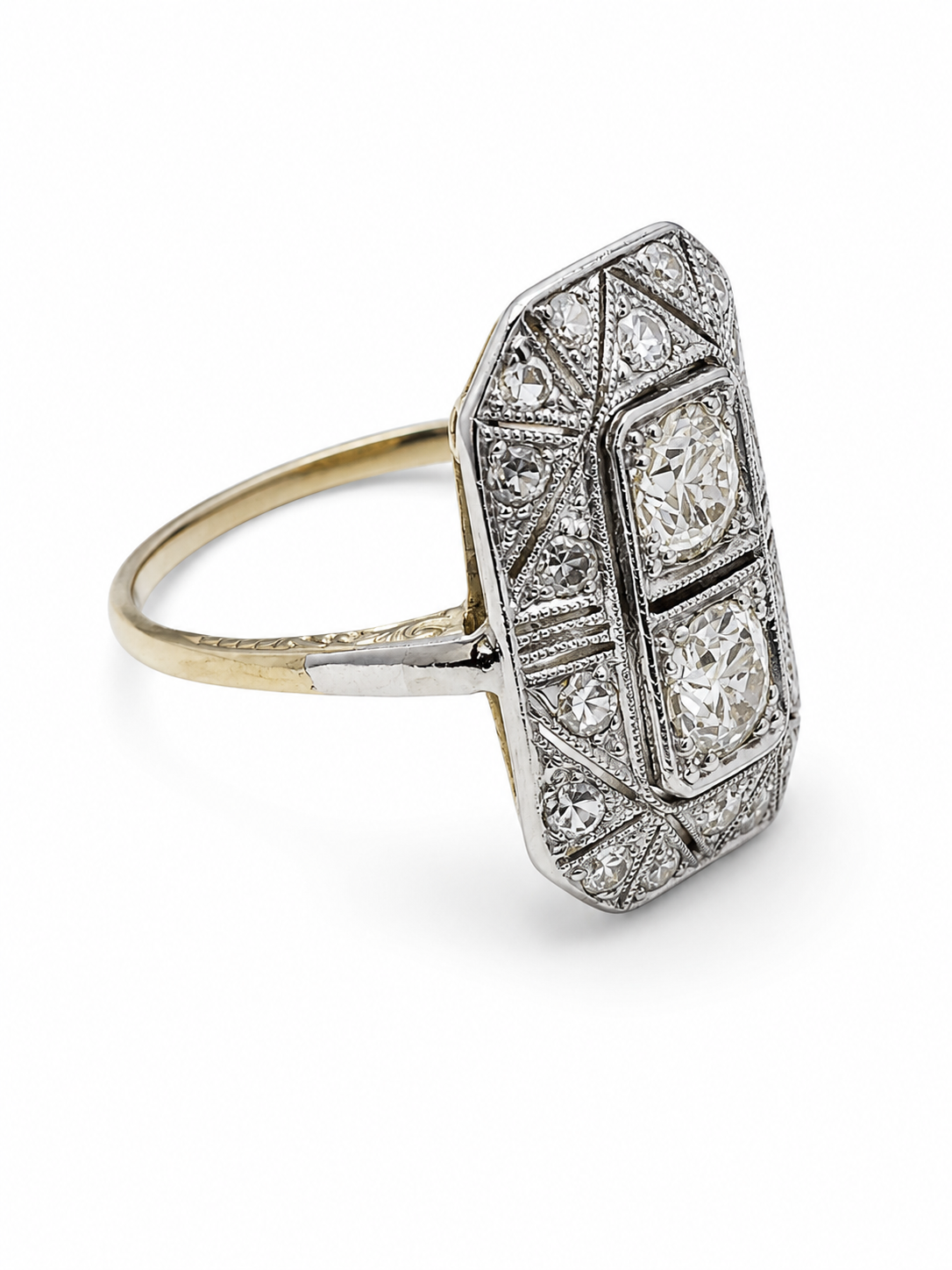 Antique 14K Gold &amp; Platinum Two-Tone Old European Cut Diamond Estate Ring – .90ct SI1 – Size 6