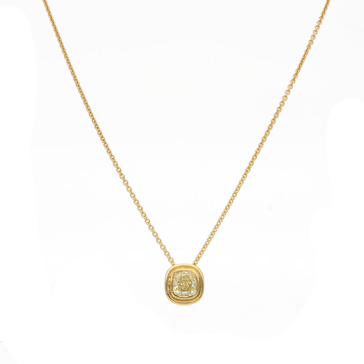 18K Yellow Gold 0.82ct Natural Fancy Intense Yellow Cushion Diamond Pendant with Chain GIA Report