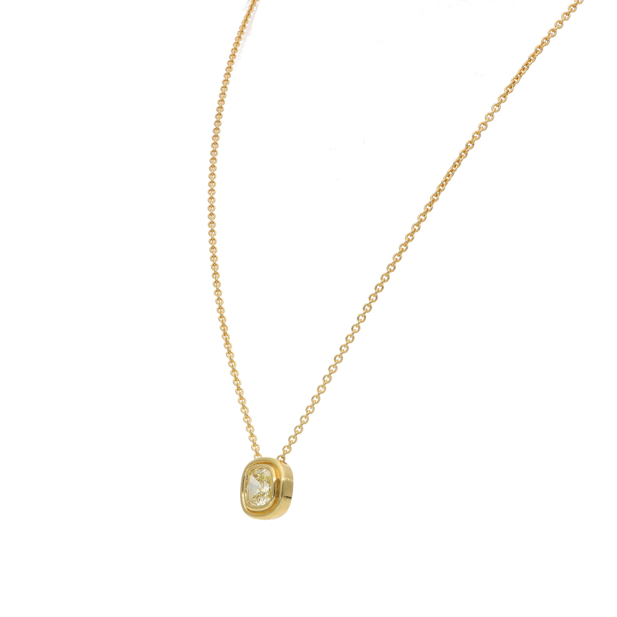 18K Yellow Gold 0.82ct Natural Fancy Intense Yellow Cushion Diamond Pendant with Chain GIA Report