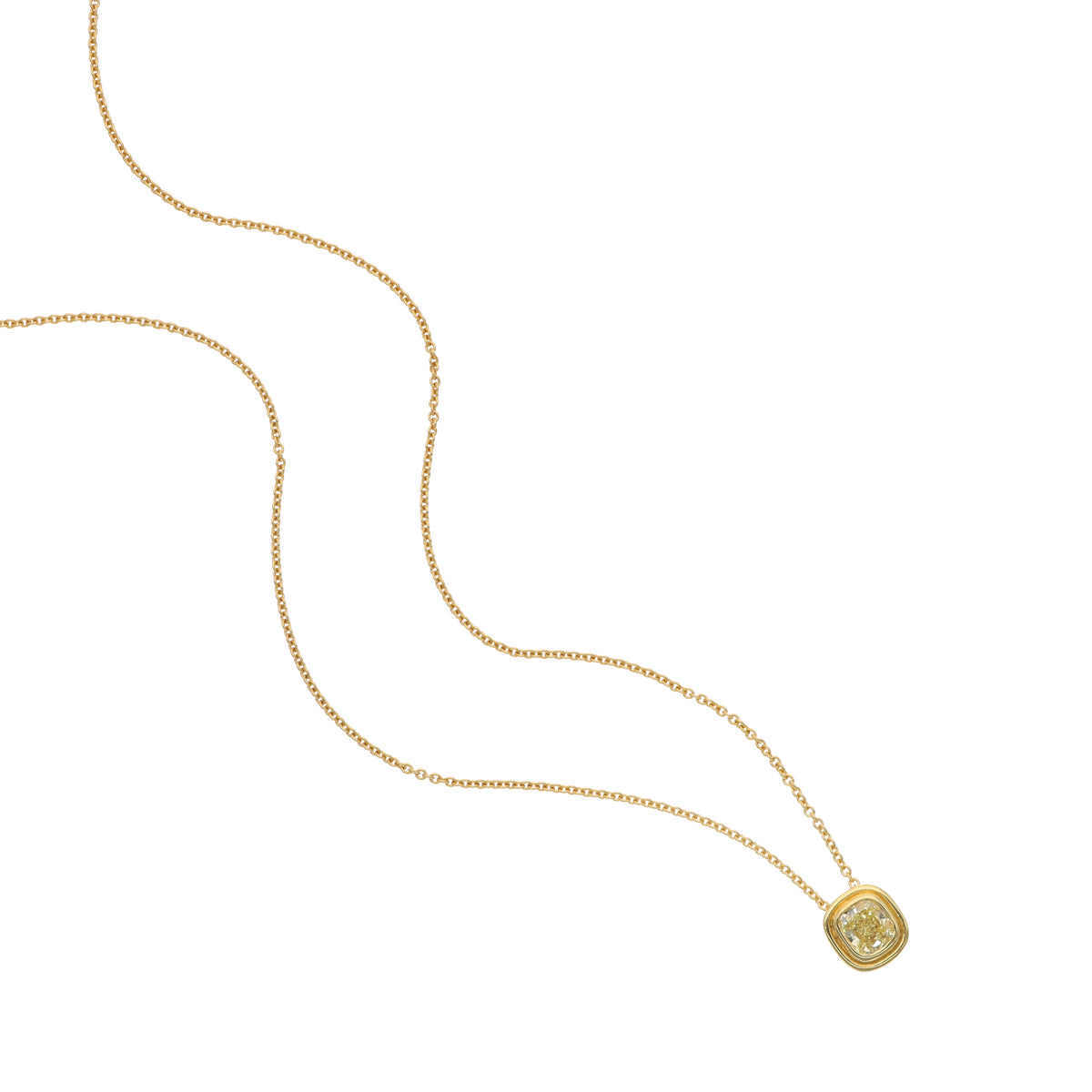 18K Yellow Gold 0.82ct Natural Fancy Intense Yellow Cushion Diamond Pendant with Chain GIA Report