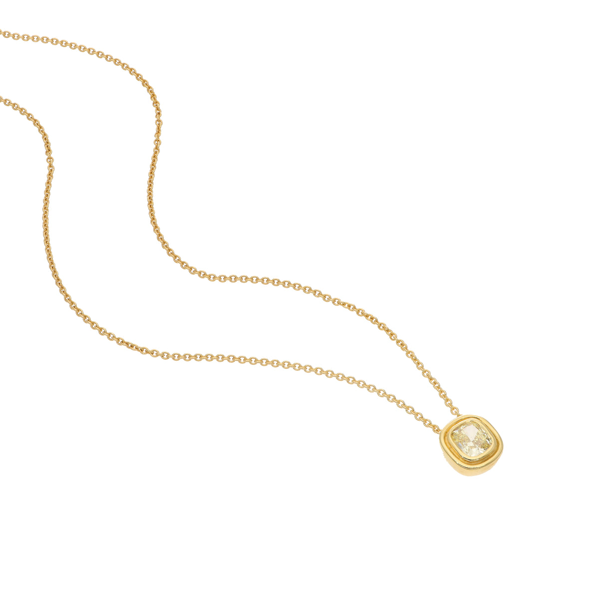 18K Yellow Gold 0.82ct Natural Fancy Intense Yellow Cushion Diamond Pendant with Chain GIA Report