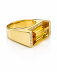 18K Yellow Gold Citrine & Diamond Statement Ring | Emerald Cut Citrine Ring
