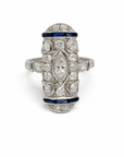 Platinum Estate Diamond & Sapphire Art Deco Ring | Marquise Diamond Vintage Ring