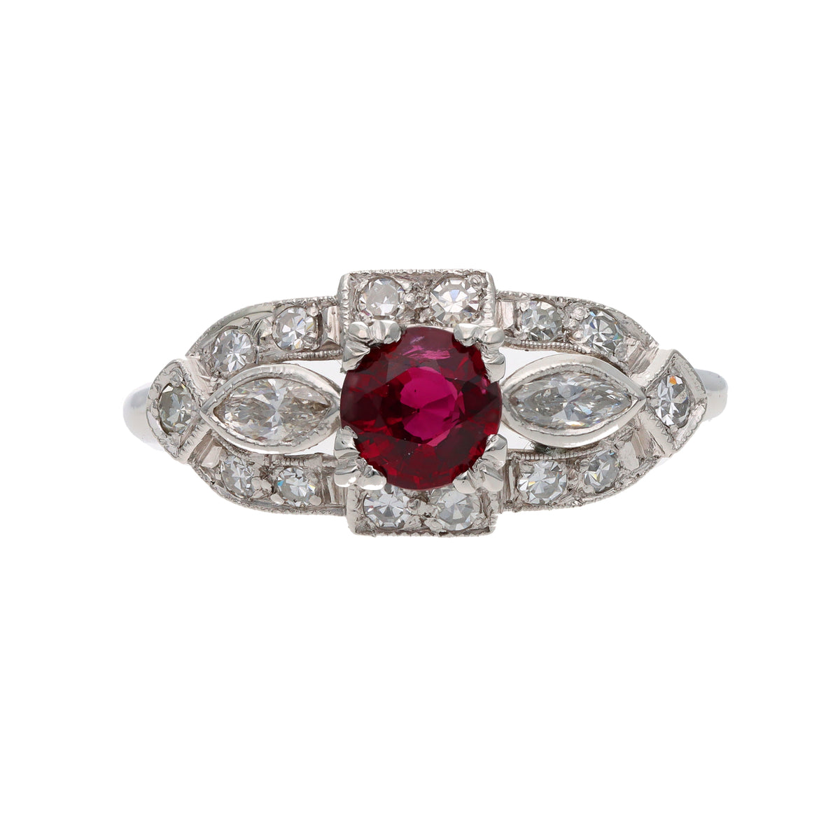 Platinum 0.74ct Natural Untreated Ruby &amp; Diamond Vintage-Style Ring – 0.50ct TW Diamonds