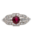 Platinum 0.74ct Natural Untreated Ruby & Diamond Vintage-Style Ring – 0.50ct TW Diamonds