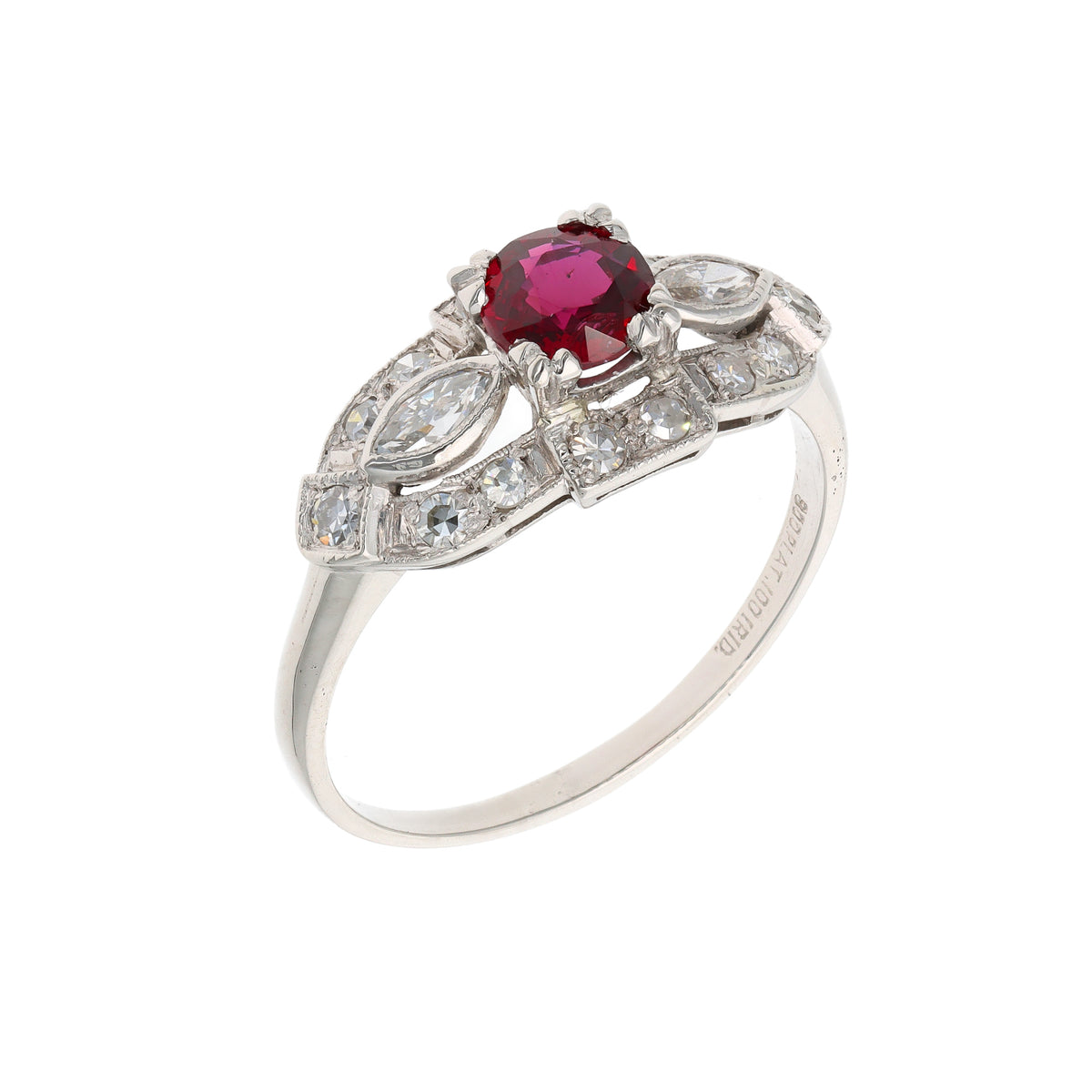 Platinum 0.74ct Natural Untreated Ruby &amp; Diamond Vintage-Style Ring – 0.50ct TW Diamonds