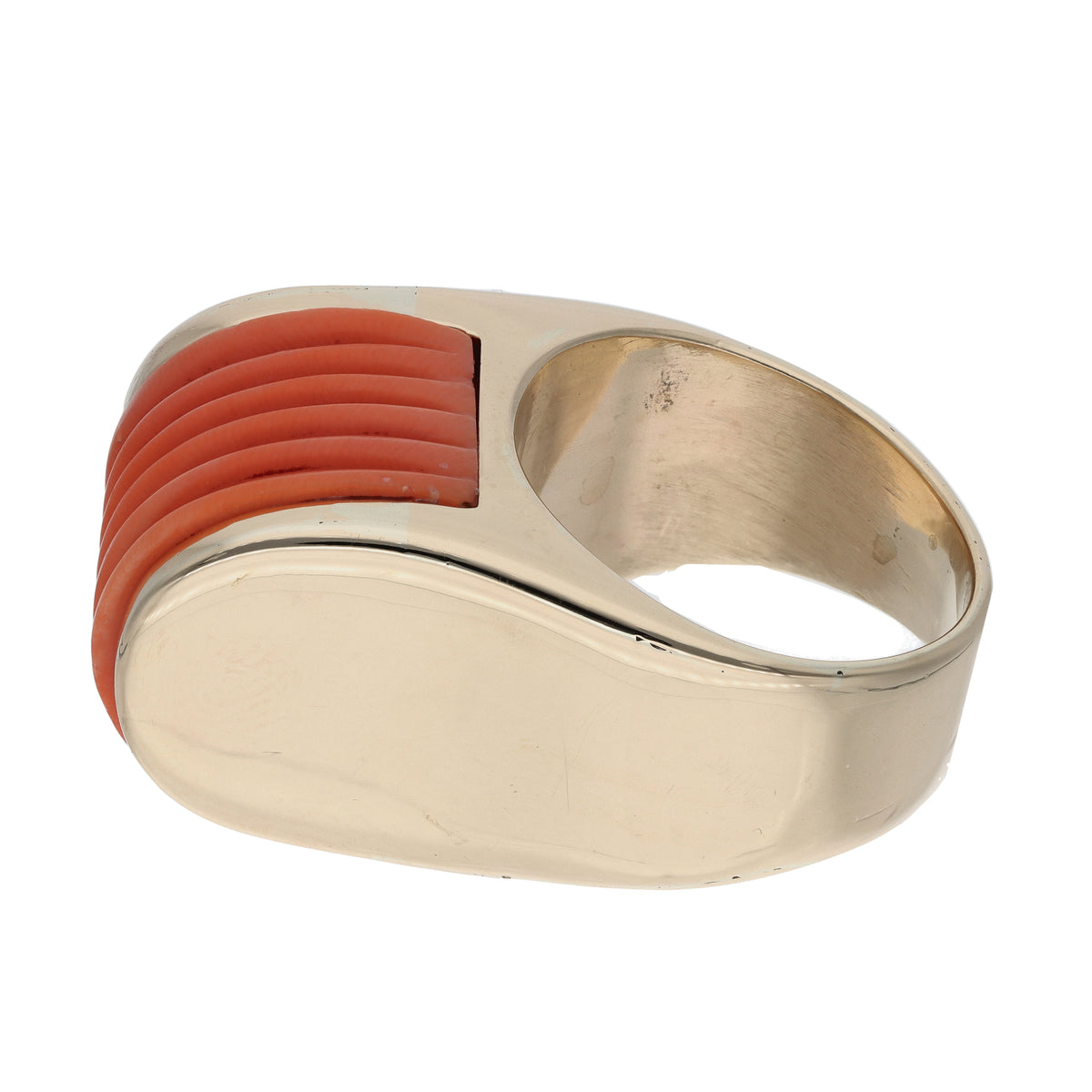 14K Yellow Gold Contemporary Estate Coral Stone Fashion Ring