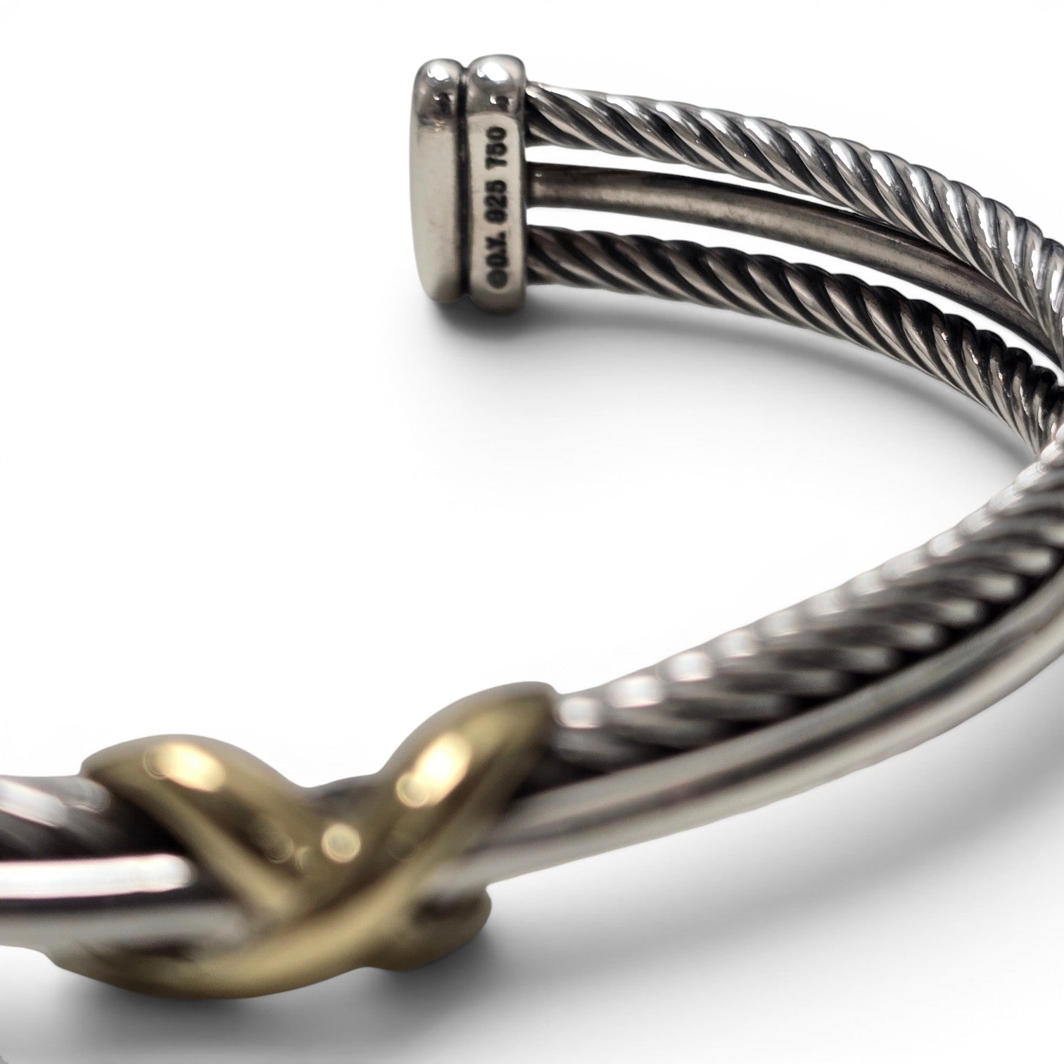 David Yurman Sterling Silver &amp; 18K Yellow Gold X Twisted Cable Cuff Bracelet