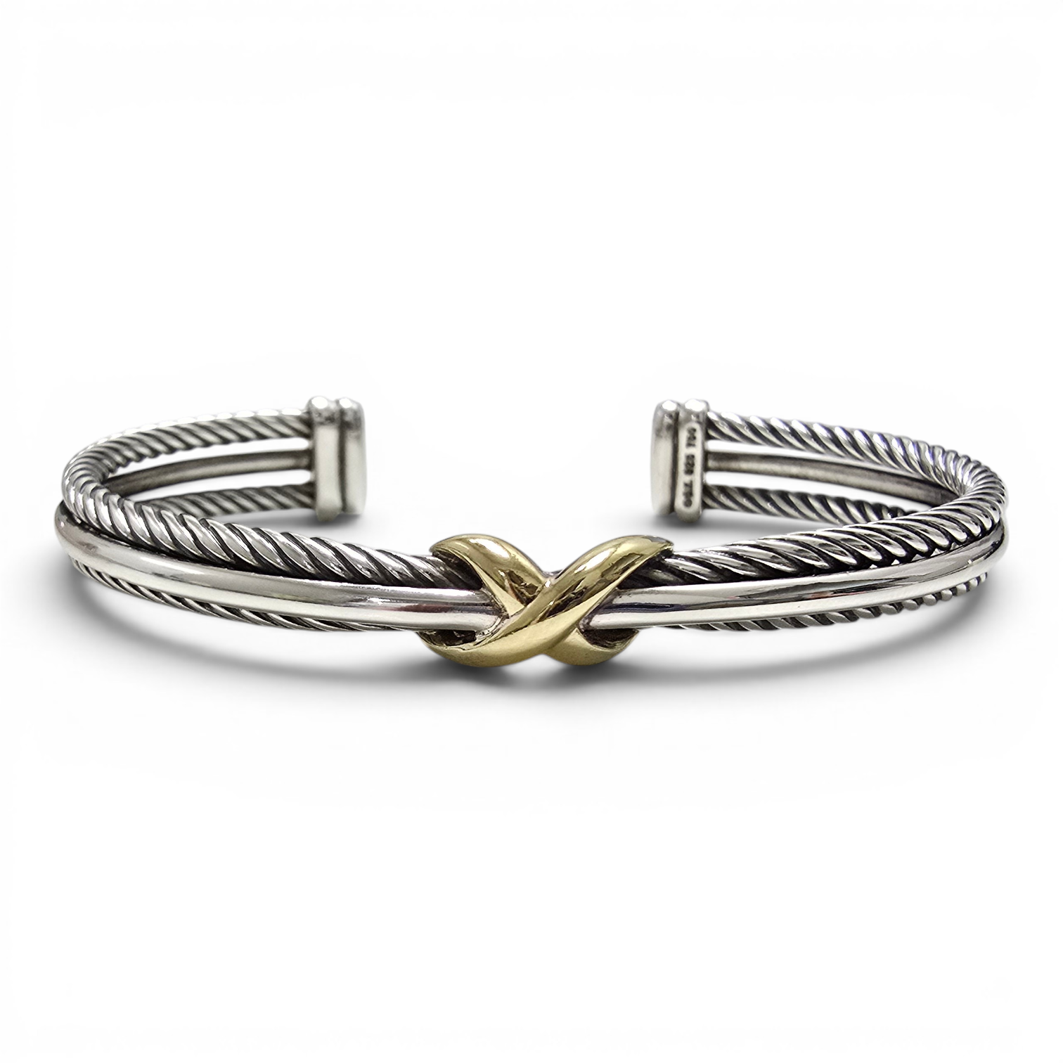 David Yurman Sterling Silver &amp; 18K Yellow Gold X Twisted Cable Cuff Bracelet
