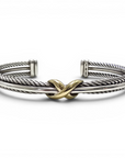 David Yurman Sterling Silver & 18K Yellow Gold X Twisted Cable Cuff Bracelet