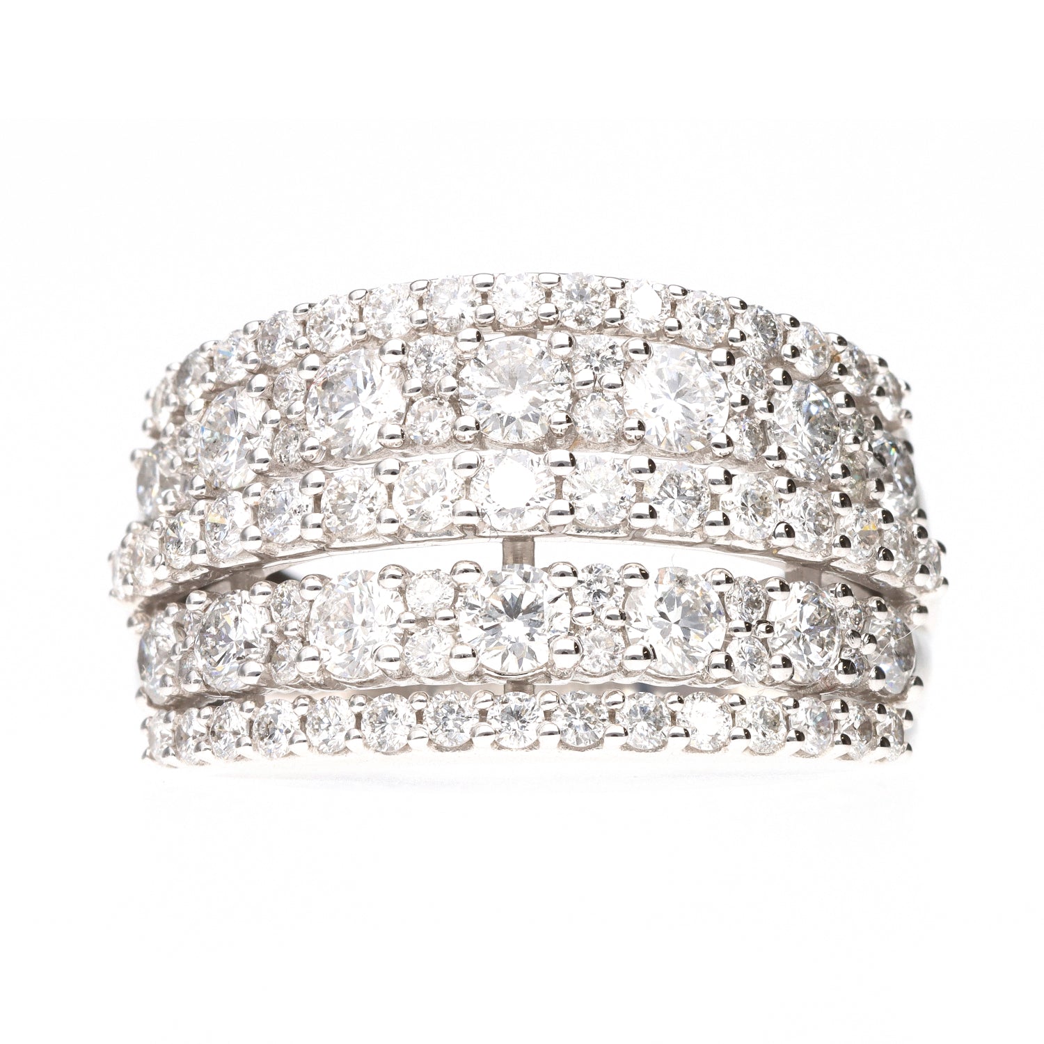 14k White Gold Five Row Diamond Anniversary Band 2ctw