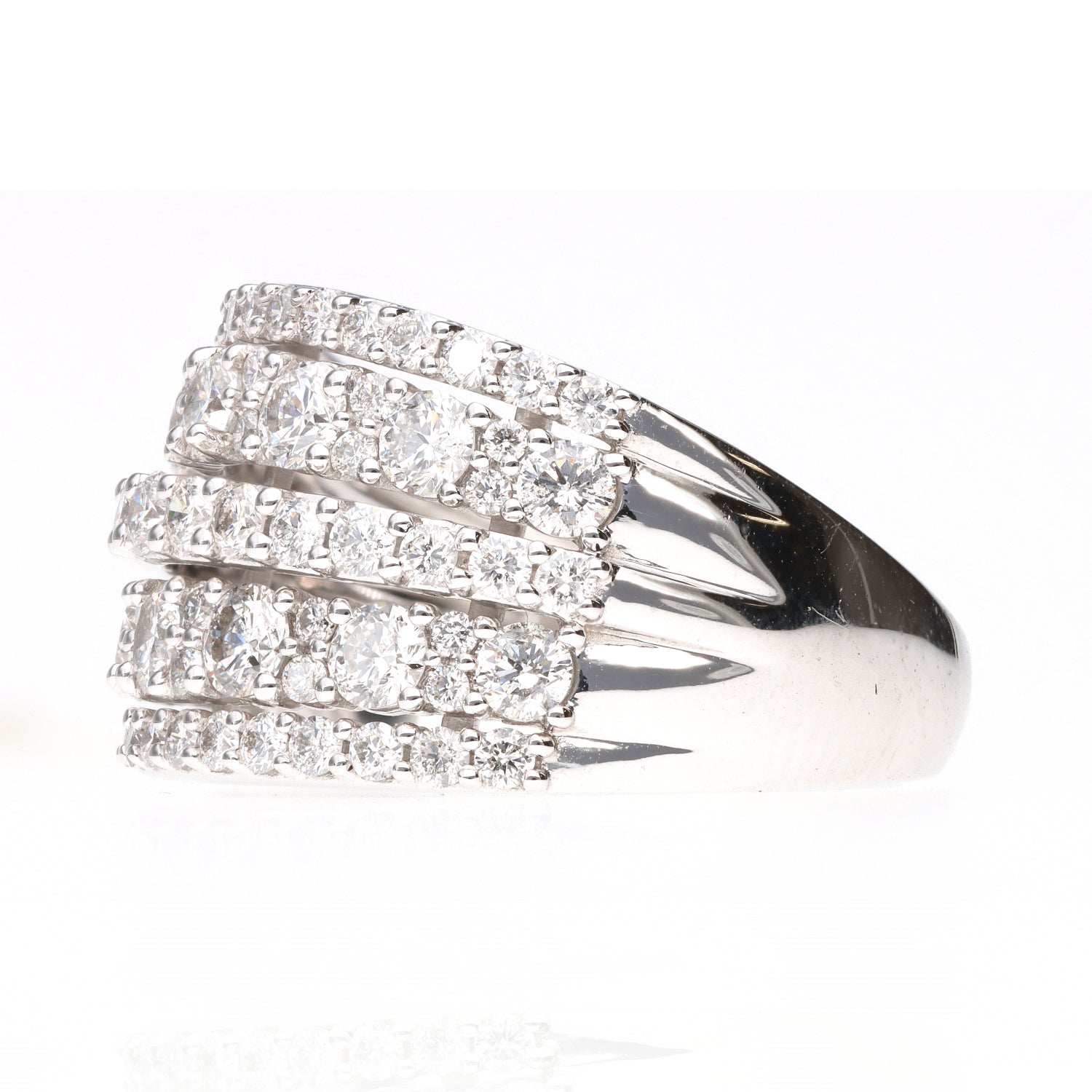 14k White Gold Five Row Diamond Anniversary Band 2ctw