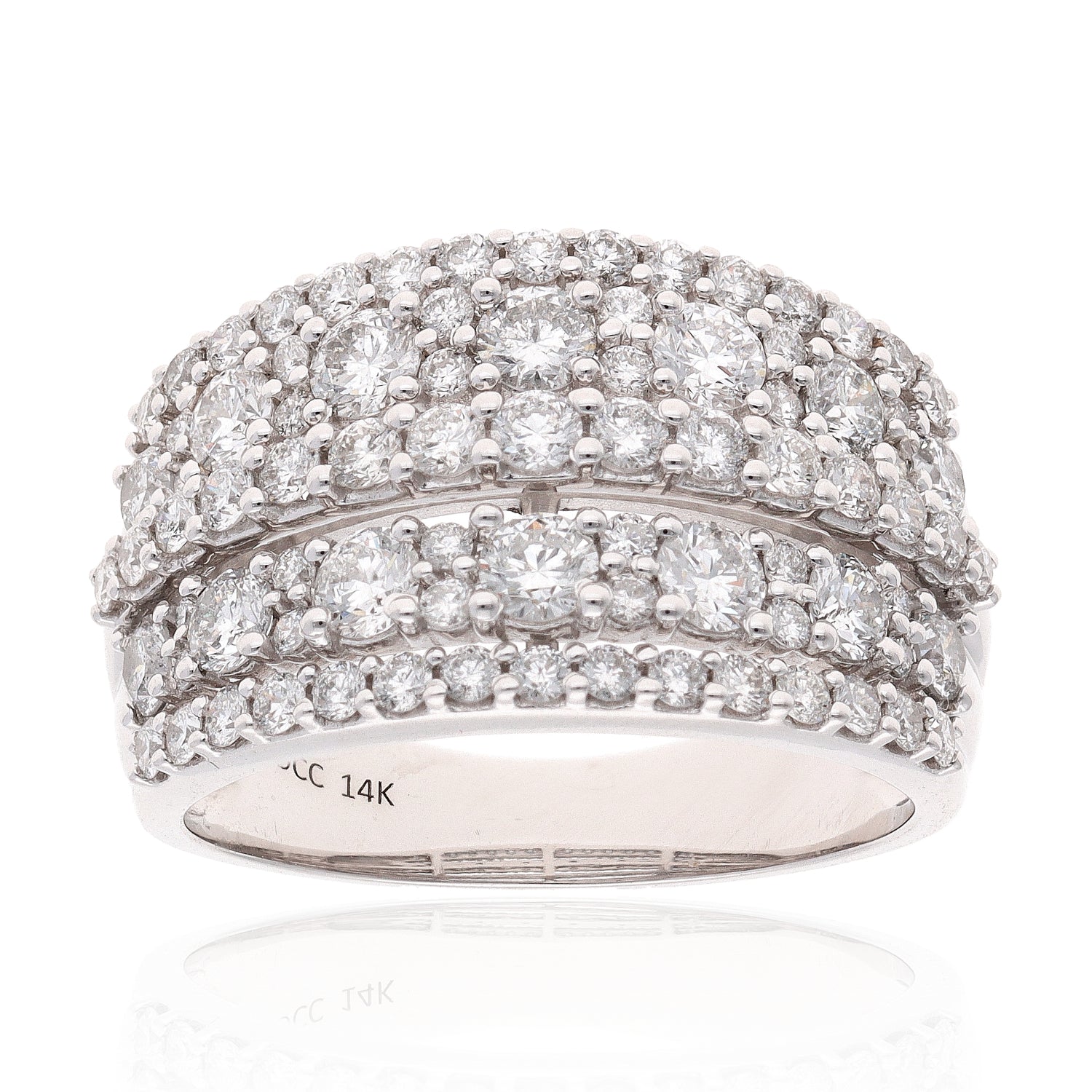 14k White Gold Five Row Diamond Anniversary Band 2ctw