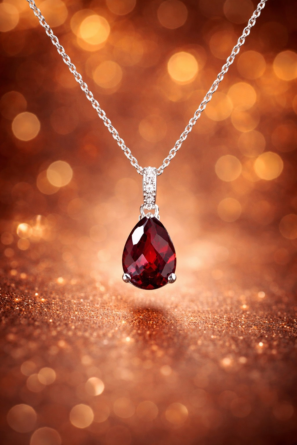 14kw 8x6mm Pear Garnet D=.02ct Pendant