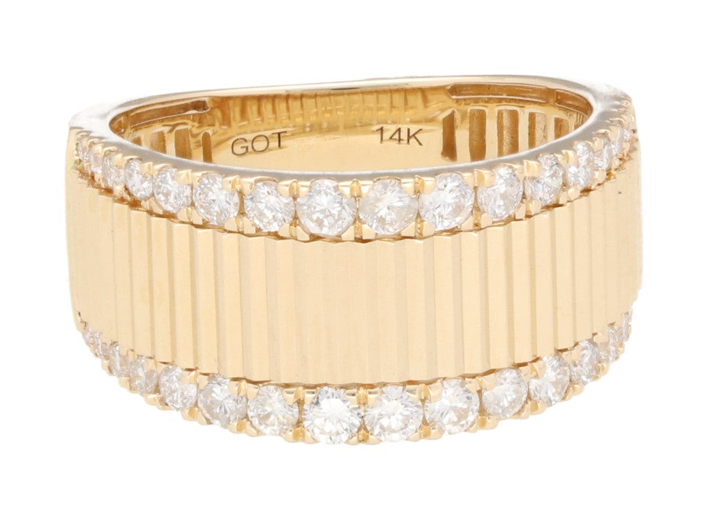 14K Yellow Gold Diamond Fluted Band