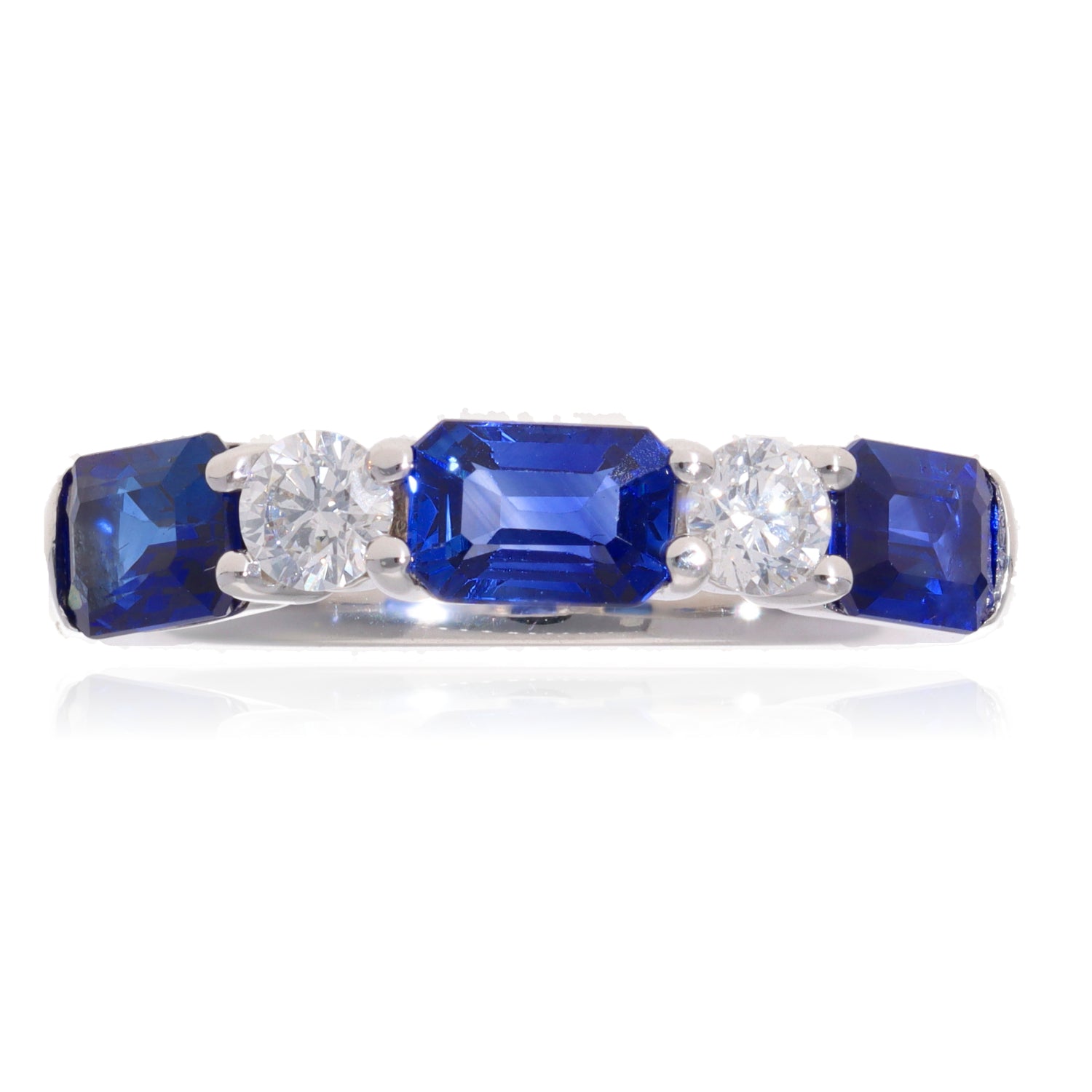 14 White 5 Stone 2.01ctw Emerald Cut Sapphire &amp; 0.31ctw Round Diamond Band