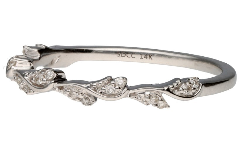 14K White Gold Diamond Vine Band 0.10ctw H/I I1 Size 7 Dainty Elegant 1.8g