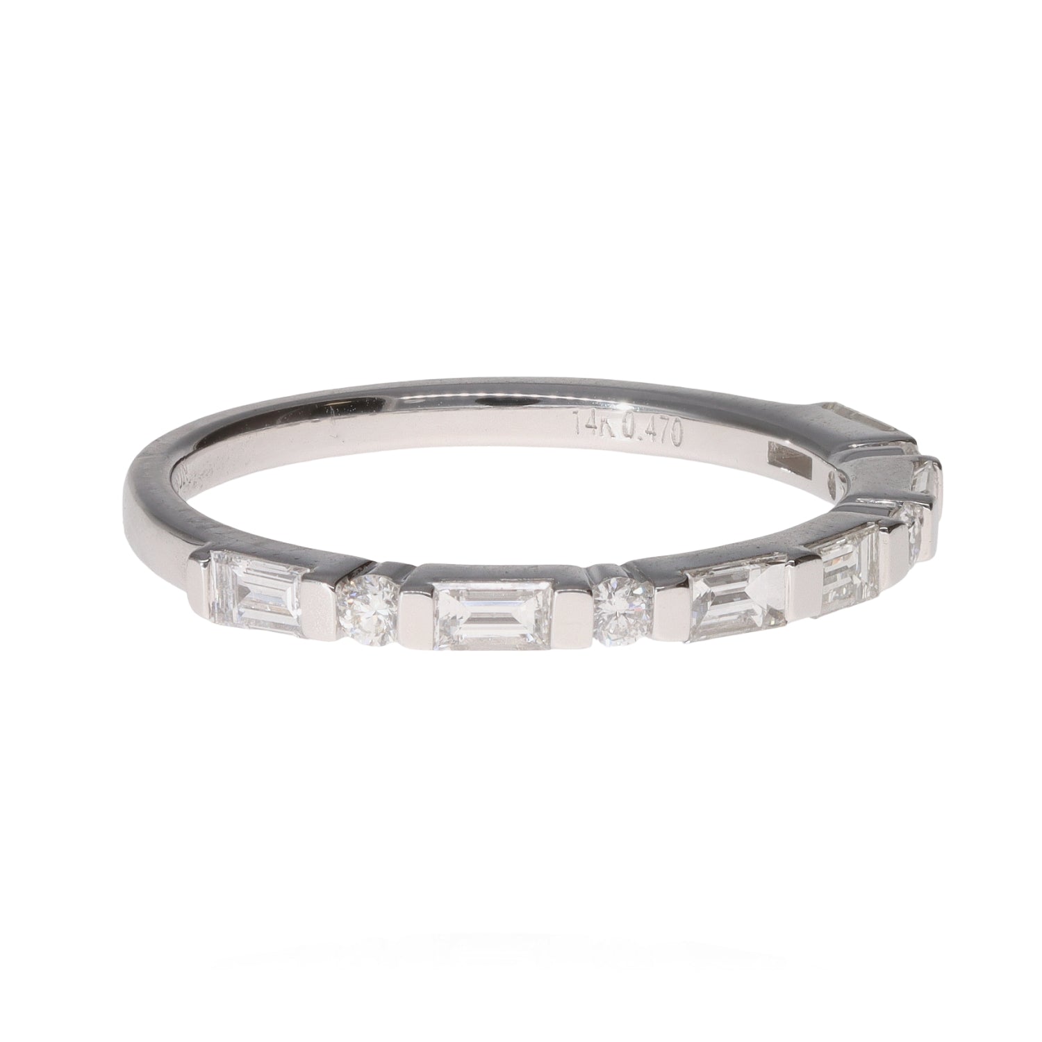 14K White Gold Baguette Round Diamond Band .47ctw G/H SI Size 6 Elegant 1.8g