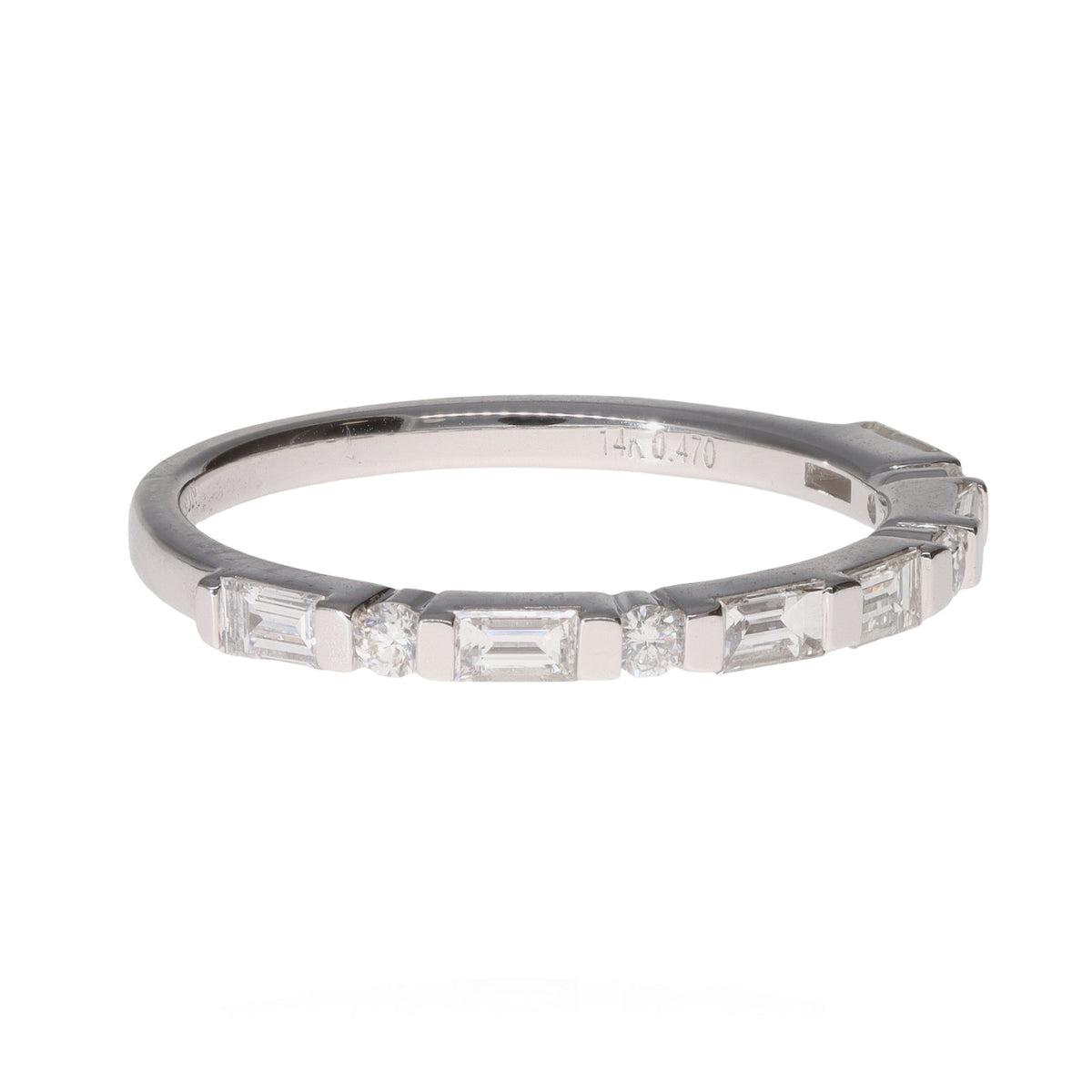 14K White Gold Baguette Round Diamond Band .47ctw G/H SI Size 6 Elegant 1.8g