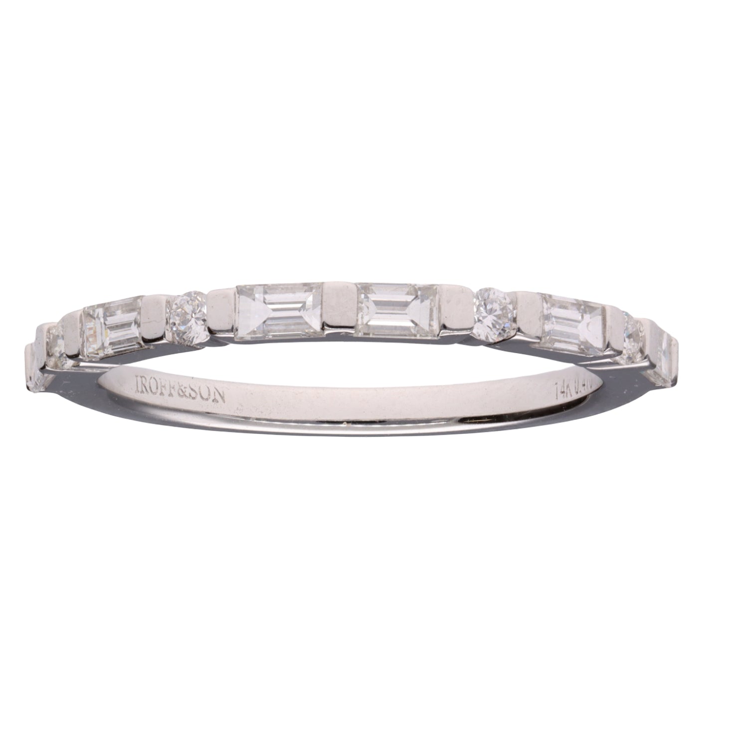 14K White Gold Baguette Round Diamond Band .47ctw G/H SI Size 6 Elegant 1.8g