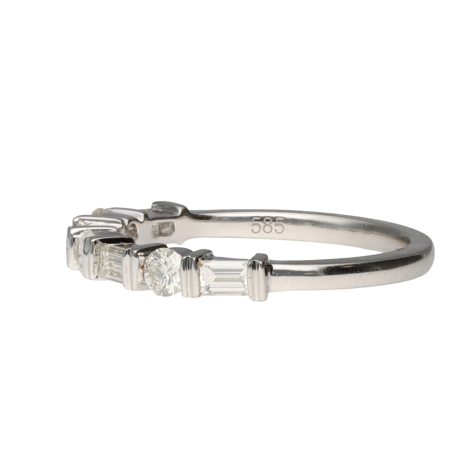 14K White Gold Diamond Double Bar Band .64ctw Baguette Round Size 6 Chic  2.5g